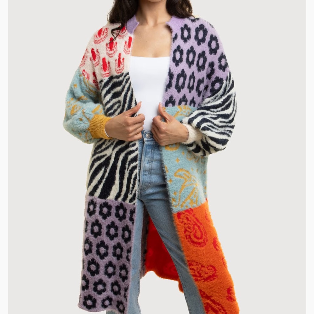 Saachi Vibrant Multicolor Patterned Cardigan - image 1